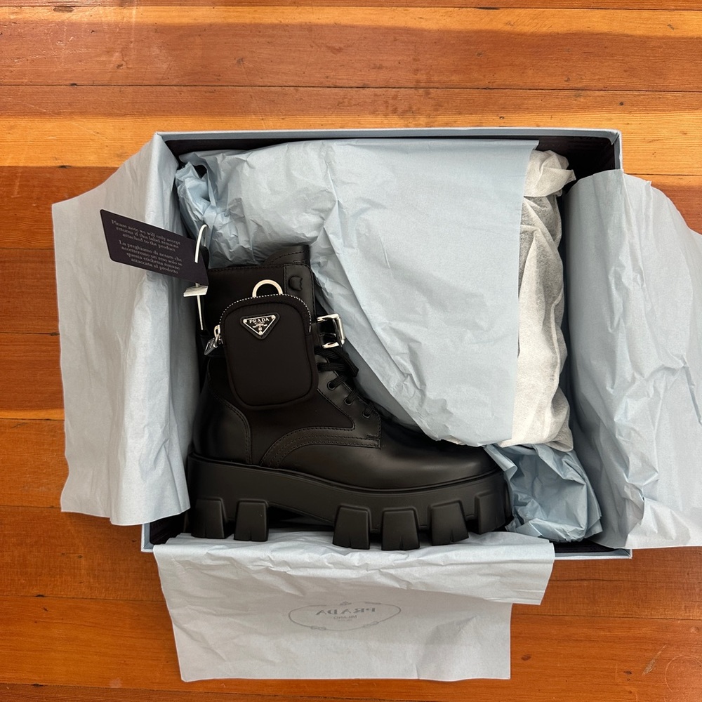 PRADA Monolith Leather and Re-Nylon Boots with Pouch | Size 38.5 IT - Picture 8 of 9